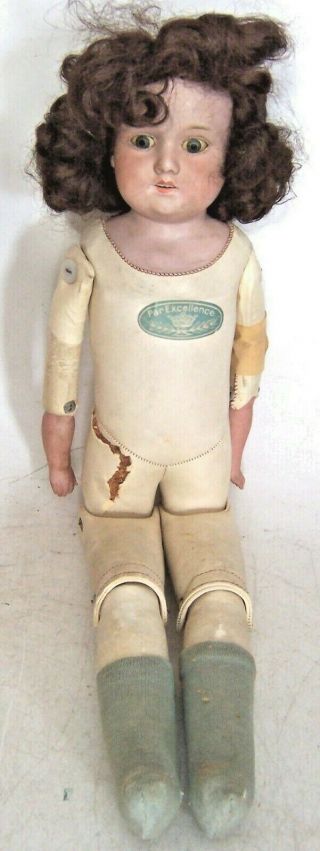 20 " Antique A&m German Bisque Doll 370 01/2 Par Excellence Leather Jointed Body