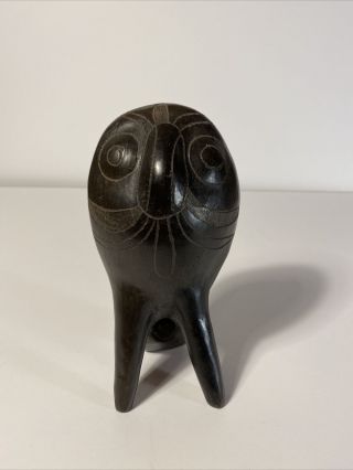 Vintage Mexican Black Clay Pottery Owl Bird Whistle