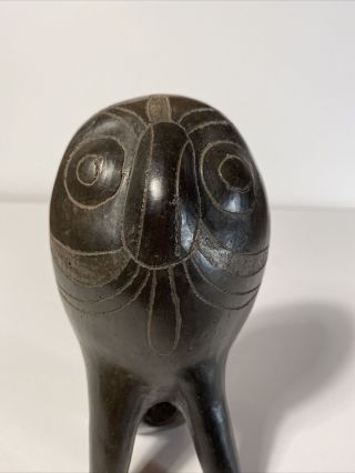 Vintage Mexican Black Clay Pottery Owl Bird Whistle 2