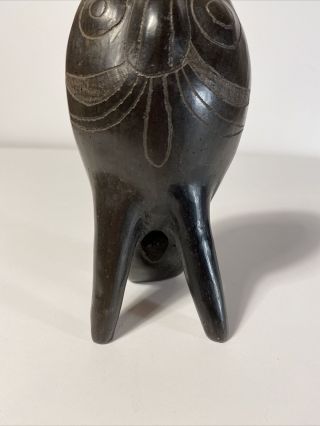 Vintage Mexican Black Clay Pottery Owl Bird Whistle 3