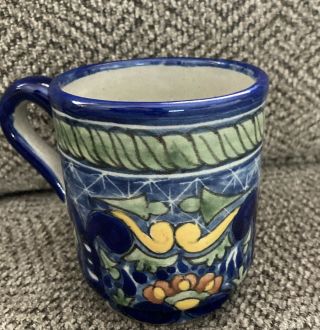 Mexican Talavera Pottery Tea Coffee Cup Mug Hand Painted La Corona Mexico Signed