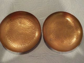 Vintage Set Of 2 Hammered Copper Plaques Bowls W/rings For Hanging On Wall