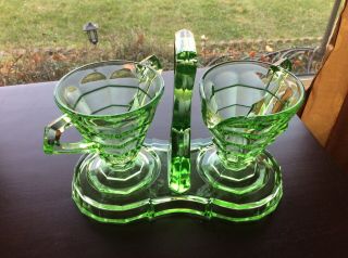 Sugar Creamer/ Tray Set Vintage Indiana Glass Depression Green Tea Room Stunning