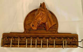 Vintage Western Horse Head Syroco Wood Tie Organizer Rack - Syracuse Ny 50’s