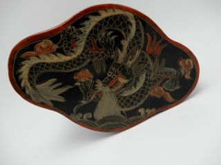 Chinese Black Lacquer Hand Painted Box With Dragons 4 X 6