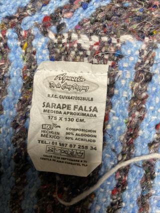 Vintage Mexican Woven Cotton / Acrylic Serape Blanket Throw Fringe 70” x 43” 3
