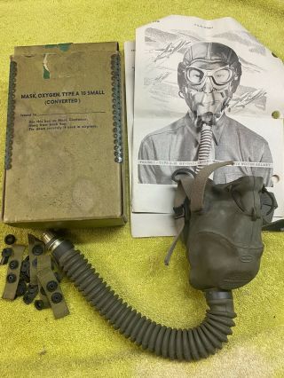 Wwii Usaaf Army Air Force Demand Oxygen Mask Type A - 10 Size Smal W/ Hose And Box