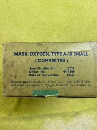WWII USAAF Army Air Force Demand Oxygen Mask Type A - 10 Size Smal w/ Hose and box 4