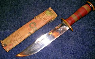 Unusual Wwii Era Theater Made Fighting Knife Very Well Made Stacked Micarta
