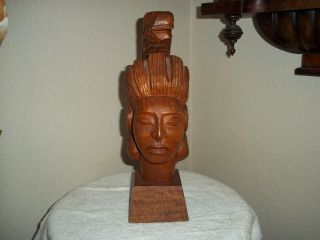 Wood Carving Centeotl Aztec Goddess Of Maize By Jose Pinal Folk Art 12 " Tall