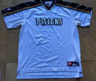Vintage Nike Authentic Detroit Pistons White Nba Warmup Jersey Shirt Mens Large