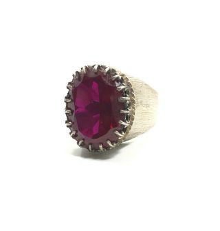 Vintage Midcentury Victorian? Sterling Silver 925 Red Stone Cocktail Ring Size 9