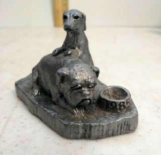 Michael Ricker 1985 Pewter Sculpture Figurine Dogs Napping Bulldog With Friend