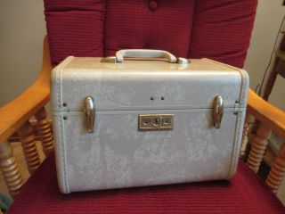 Vintage Samsonite Streamlite Tan Marble Hard Train Case Travel Cosmetic Luggage