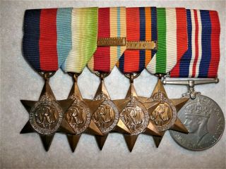 Ww2 Mounted Navy Atlantic / Pacific Medal Group Of (6) With 2 Bars,  Unattributed