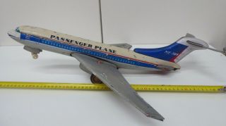 Vintage Tin Plate Toy Litho Passenger Jet Plane Battery Run