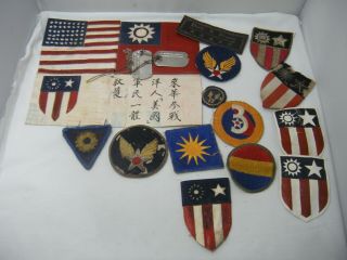 Ww2 China Burma India Theater Leather Pilot Jacket Patches Blood Chit Dog Tags