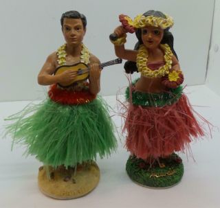 Vintage Hawaiian Hula Dancer Girl And Boy Hawaii Bobble Head Ckc Co.  6.  5 "