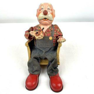 Vintage 1950 ' s SAN Japan Battery Operated Smoking Grandpa in Chair Tin Toy 3