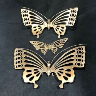 Set Of 3 Vintage Solid Brass Butterflies Wall Hanging Butterfly With Antenna