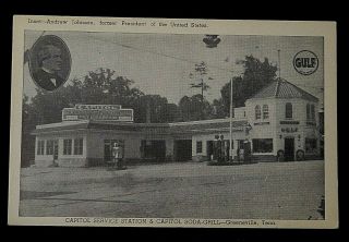 Vtg Greeneville Tn Rppc Photo Postcard Capitol Gulf Service Station & Soda Grill