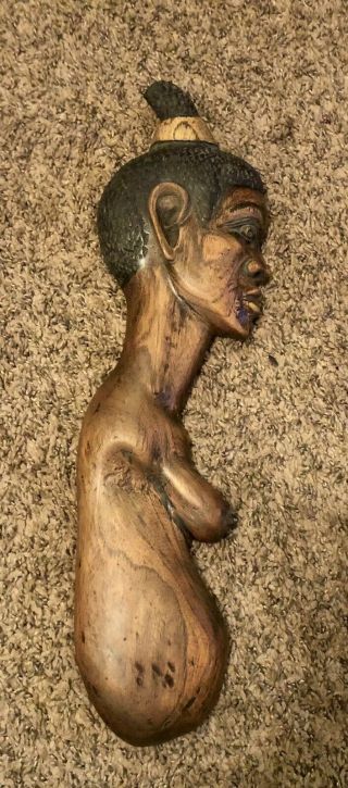 Vintage Hand Carved Wood African Bust Sculpture Tribal Art