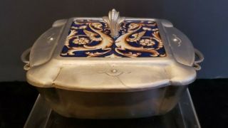 Cellini Craft Hand Hammered Aluminum Casserole Blue Gold Dragon Tile Inset Cover