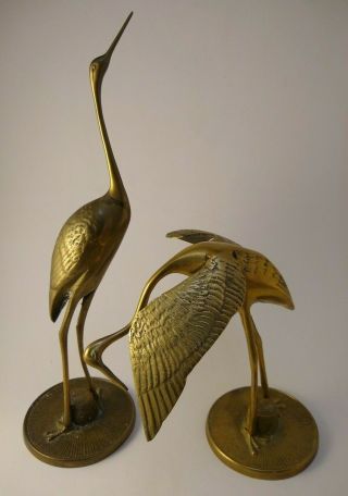 Vintage Brass Egret Crane Heron Stork Bird Pair Figurines Mcm Made In Korea