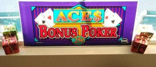Vintage Igt.  25 " Ace$ Bonus Poker " Slot Machine Glass 17 " By 7 ".