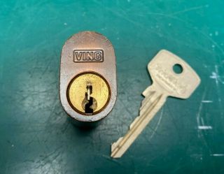 Vintage Ving Oval Lock Cylinder W/ Trioving Key - Locksmith Locksport