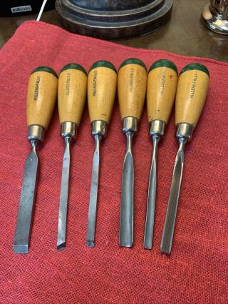 Vintage Millers Falls Wood Carving Tool Set Of 6 Gouge Flat Chisels Woodworking