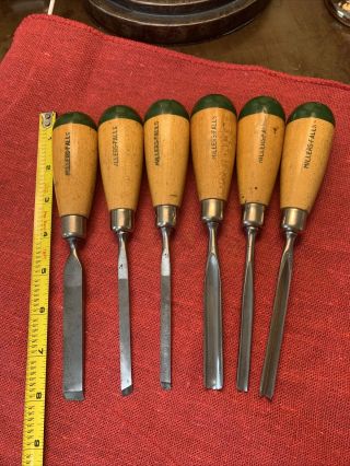 Vintage MILLERS FALLS Wood Carving Tool Set of 6 Gouge Flat Chisels Woodworking 2