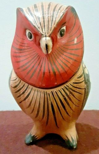 Tonala Mexico Mexican Folk Art Pottery Owl Figure Figurine Signed Gomez 5.  5 "