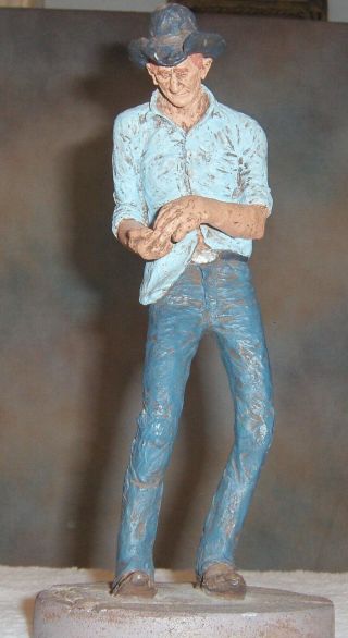 1977 Michael Garman Cowboy " Spare Change " Painted 13 " High Incl Pedestal