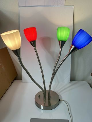 Vintage Mid - Century 4 Light Multi - Color Glass Adjustable Goosenecks Lamp 3 - Way 2