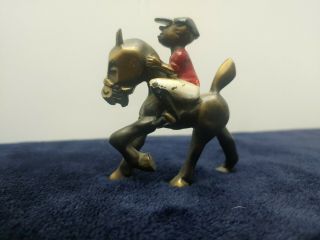 Vintage 3 " Cast Metal Bronze Horse And Jockey Figurine