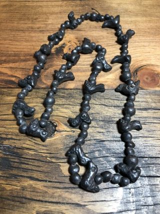 862 Vintage Pajaro Oaxacan Mexican Black Clay Pottery Bird Fetish 25” Necklace