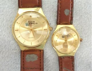 Vintage His & Hers Aladdin Casino Vegas Wrist Watches W/leather Band Htf