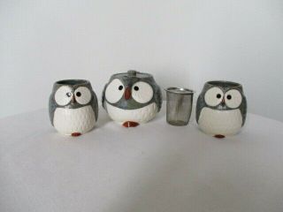 Anthropologie Kotobuki Japanese Lucky Owl Tea Pot Set 2 Cups Coffee Mugs
