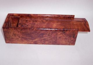 Vintage Burr Burl Wood Wooden Slide Top Pencil Box Trinket Box Art Deco Style
