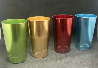 Set Of 4 Vintage Mid Century Aluminum Cups Tumblers Multi - Color Space Age Cups