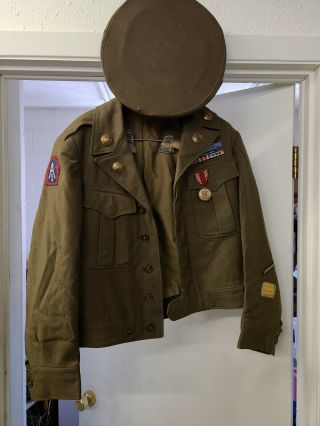 Wwii " Ike Jacket " With Patches And Hat