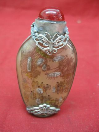 Vintage Chinese Glass Snuff Bottle with Sterling Silver Wraps 2