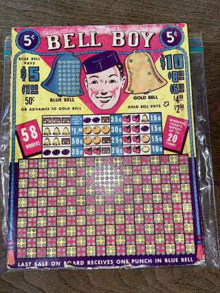 Vintage Bell Boy Trade Stimulator Punch Board - Gambling - Large Unpunched 5 Cent