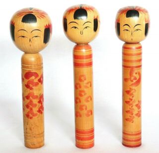 Japanese Kokeshi Wood Doll 3 Set Signed Kobayashi H18cm 7.  08 "