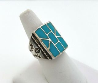 Vintage Southwestern Native American Sterling Silver Ring Turquoise Mens Ring