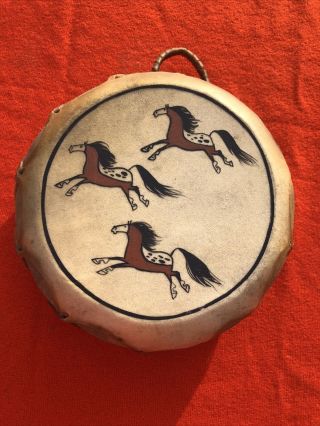 Vintage American Indian Drum Running Horses Design Made