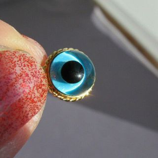 3d Vintage 18k Yellow Gold Double Sided Blue Glass All Seeing Eye Charm Pendant