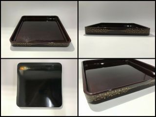 Japanese Wooden Sencha Obon Tray Vintage Lacquer Ware Red Brown Square Z468