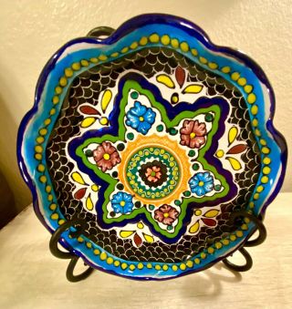 Talavera Puebla Mexican Pottery Handmade Ceramic 8 " Dish Signed Hernandez